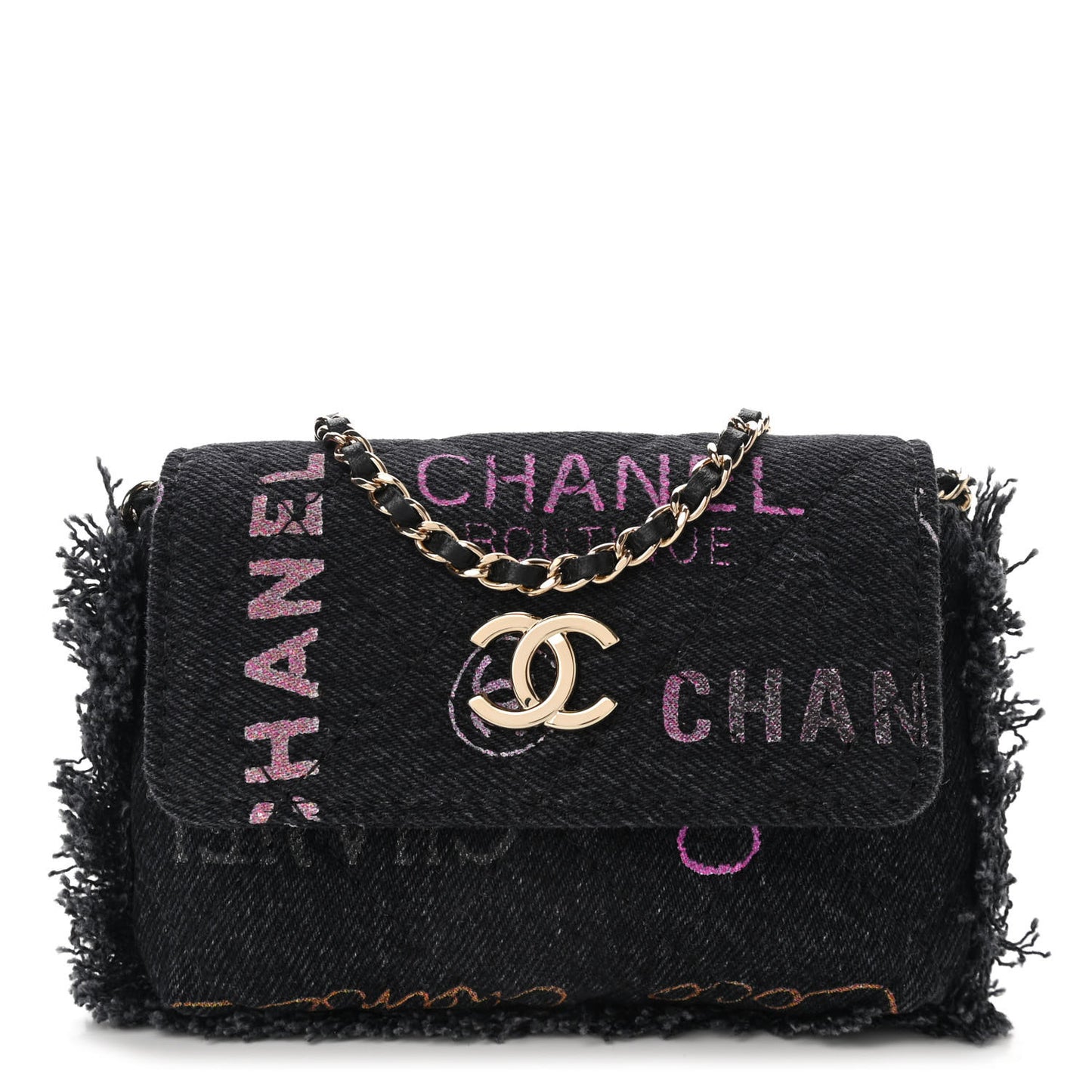 Denim Quilted Denim Mood Clutch With Chain Black Multicolor