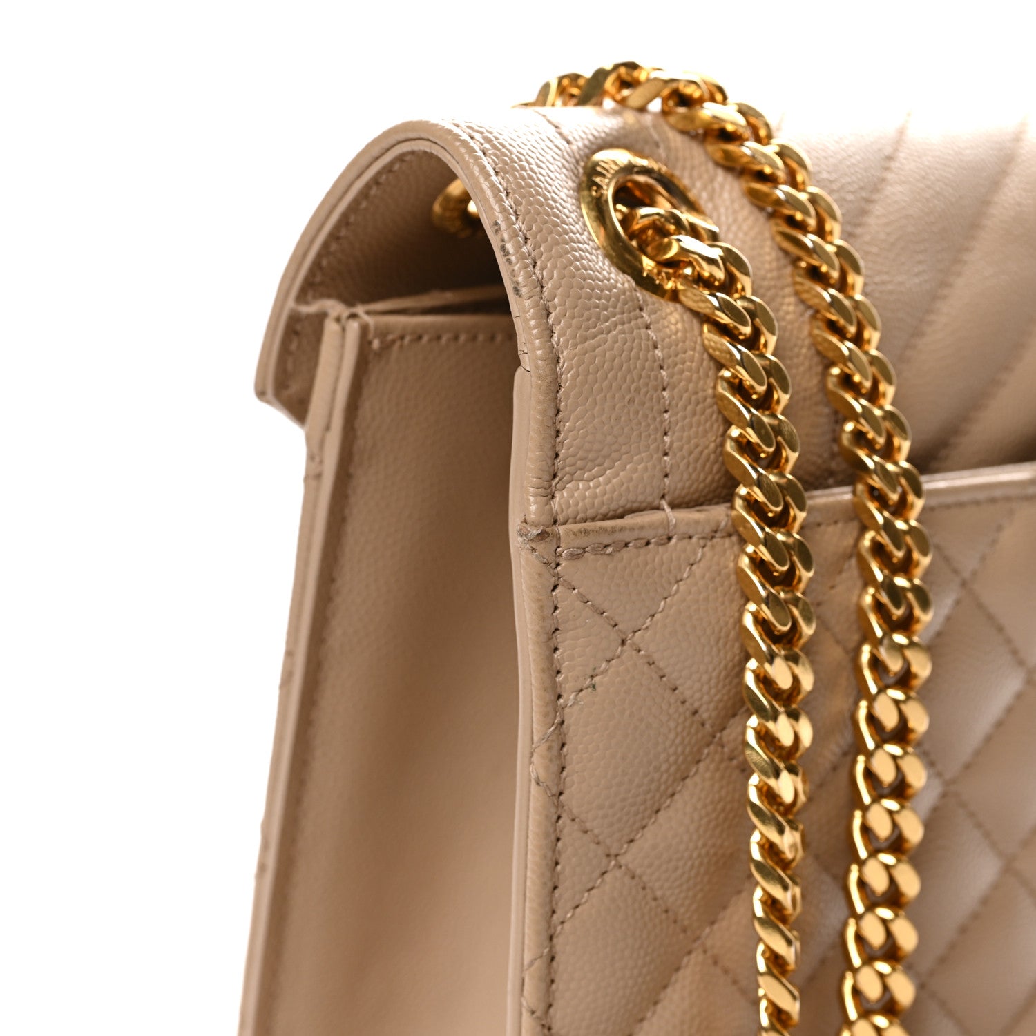 Saint Laurent Grain De Poudre Mixed Matelasse Large Triquilt Monogram Satchel Nude Powder 11 of 11