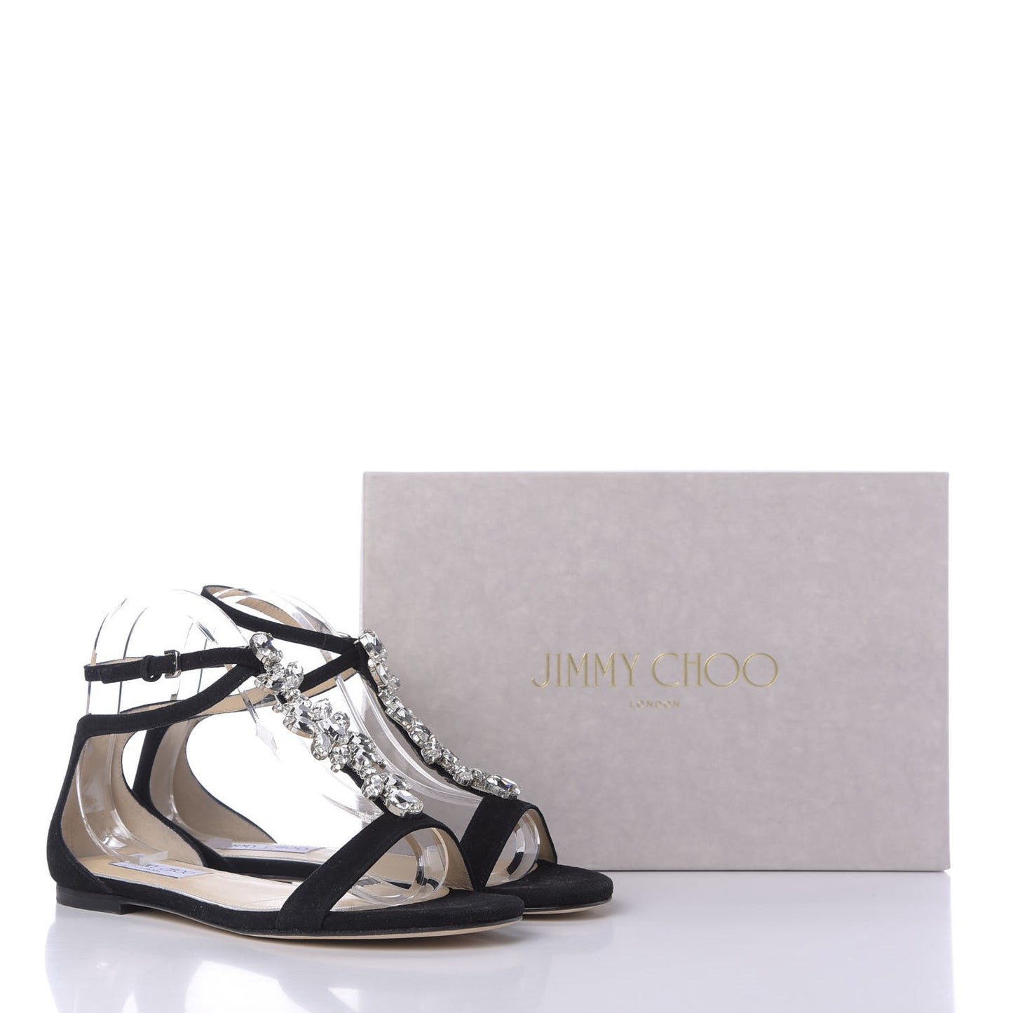 Suede Crystal Averie T-Strap Flat Sandals 39 Black
