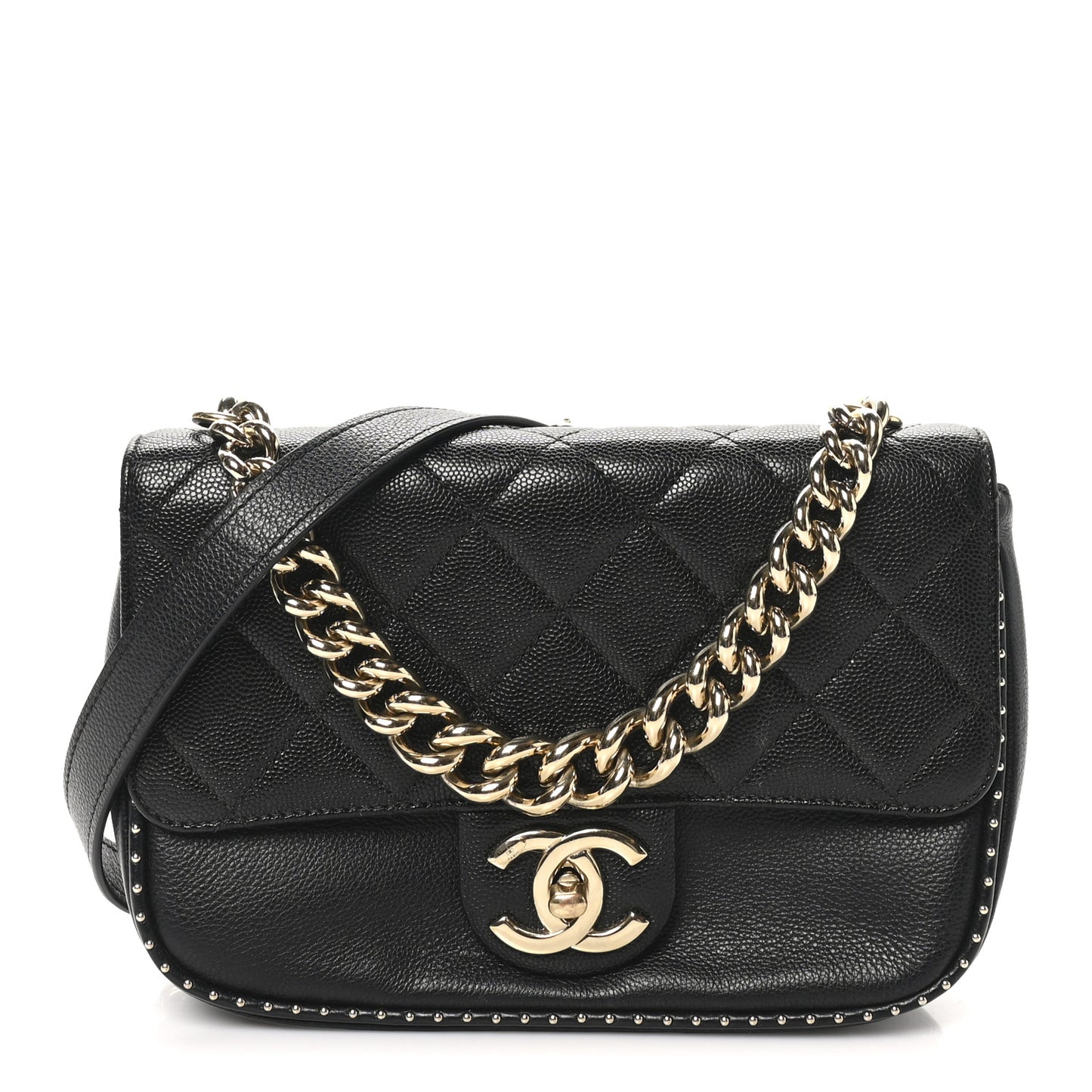 Caviar Quilted Small Studded Flap Black