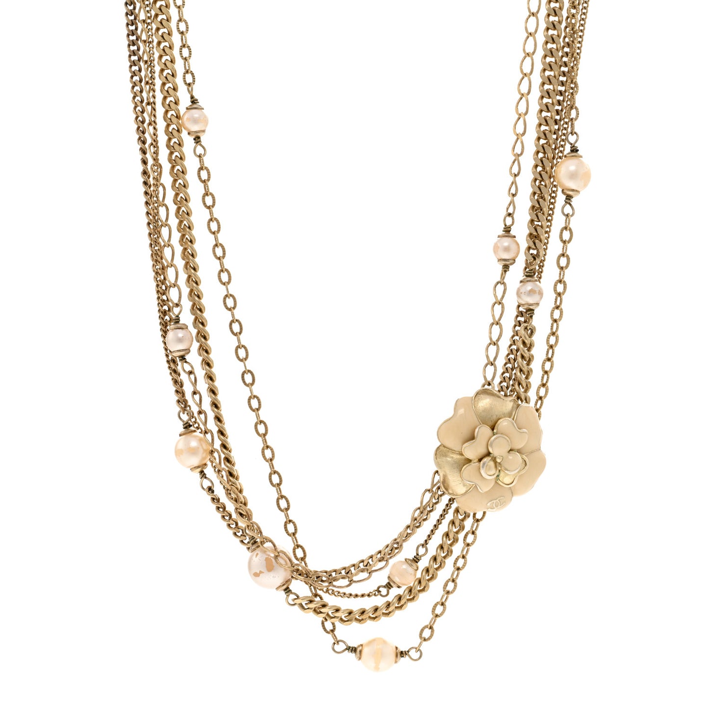 Pearl Camellia CC Necklace Gold