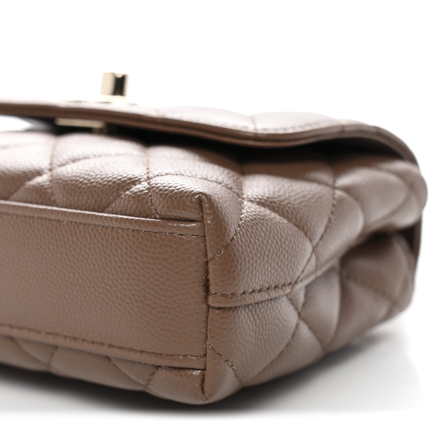 Caviar Lizard Embossed Quilted Coco Handle Clutch With Chain Brown