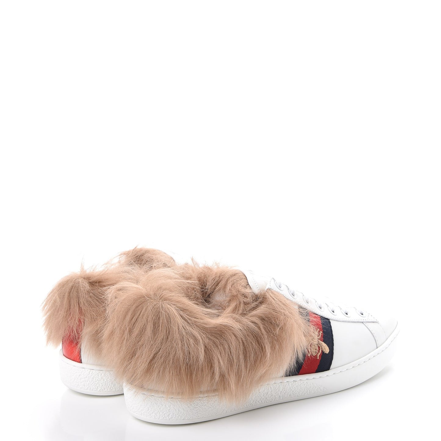 Calfskin Wool Web Bee Embroidered Womens Ace Sneakers 38.5 White