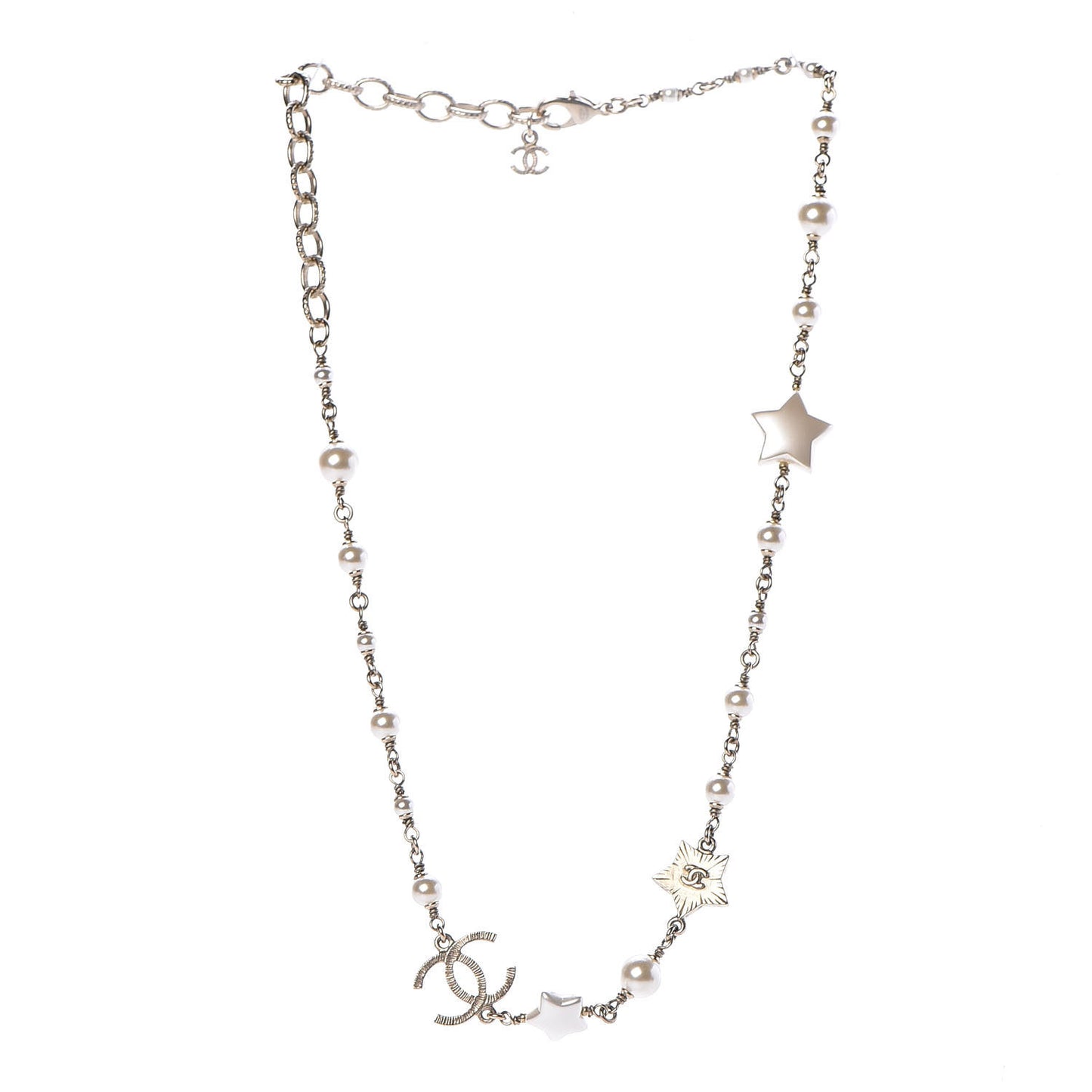 Metal Resin Pearl Star CC Necklace Gold