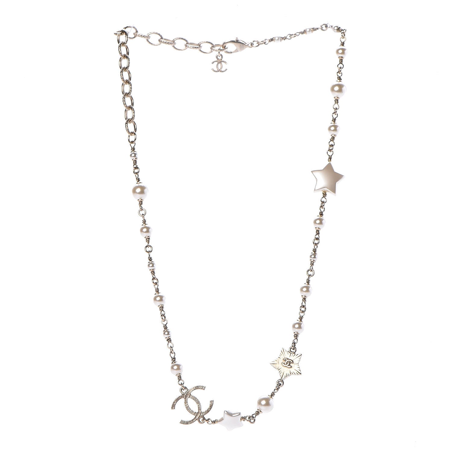 Chanel Metal Resin Pearl Star CC Necklace Gold 3 of 4