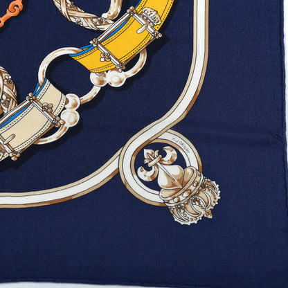 Hermes Cashmere Silk Cavalcadour Shawl 140 Marine Vert Multicolore 4 of 6