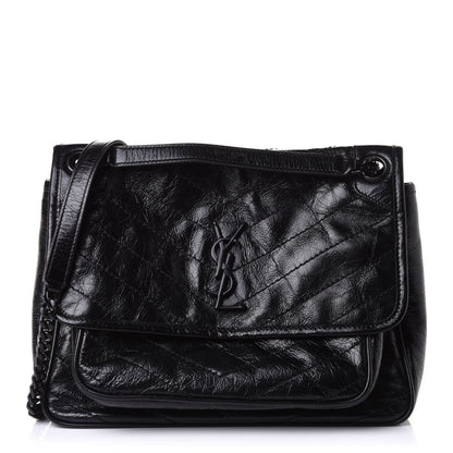 Saint Laurent Crinkled Calfskin Matelasse Monogram Medium Niki Chain Satchel Black 1 of 10