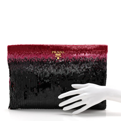 Prada Sequin Ombre Clutch Black Pink Red 2 of 6