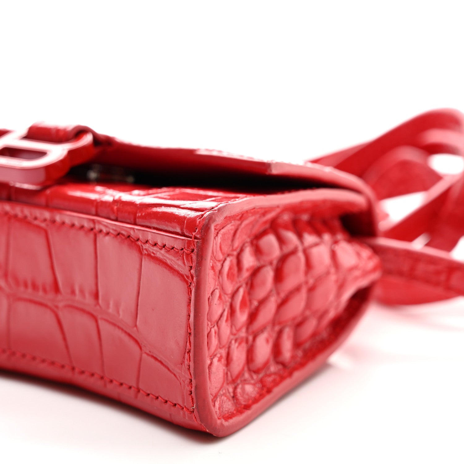 Balenciaga Shiny Calfskin Tonal B Crocodile Embossed Hourglass Top Handle Bag Mini Bright Red 10 of 10