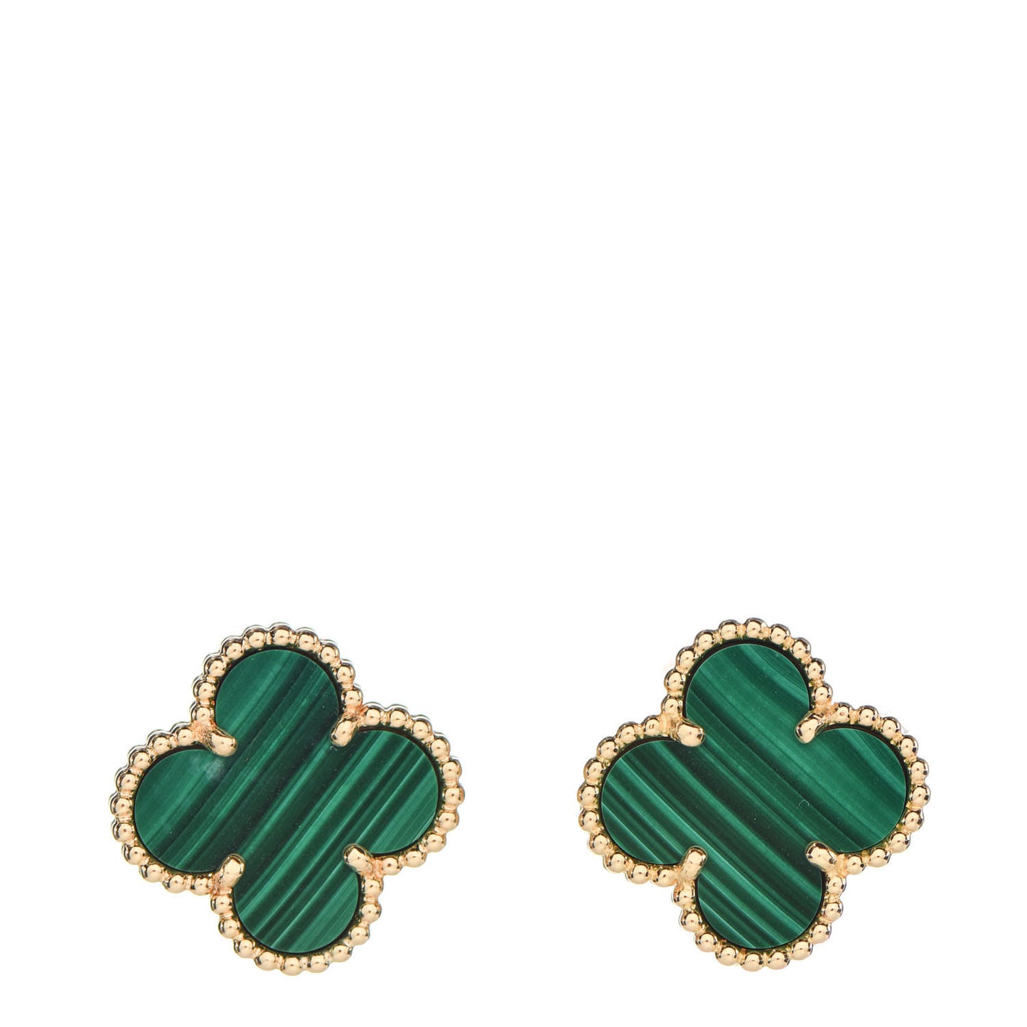 18K Yellow Gold Malachite Vintage Alhambra Earrings
