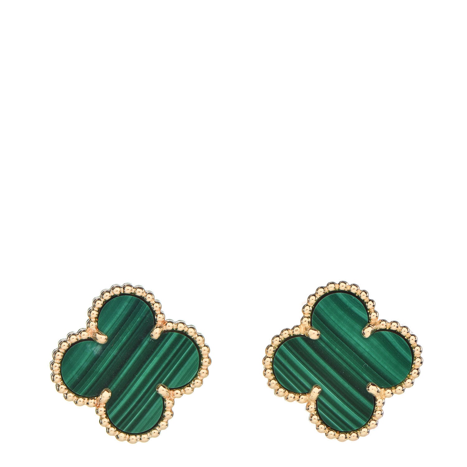 Van Cleef & Arpels 18K Yellow Gold Malachite Vintage Alhambra Earrings 1 of 5