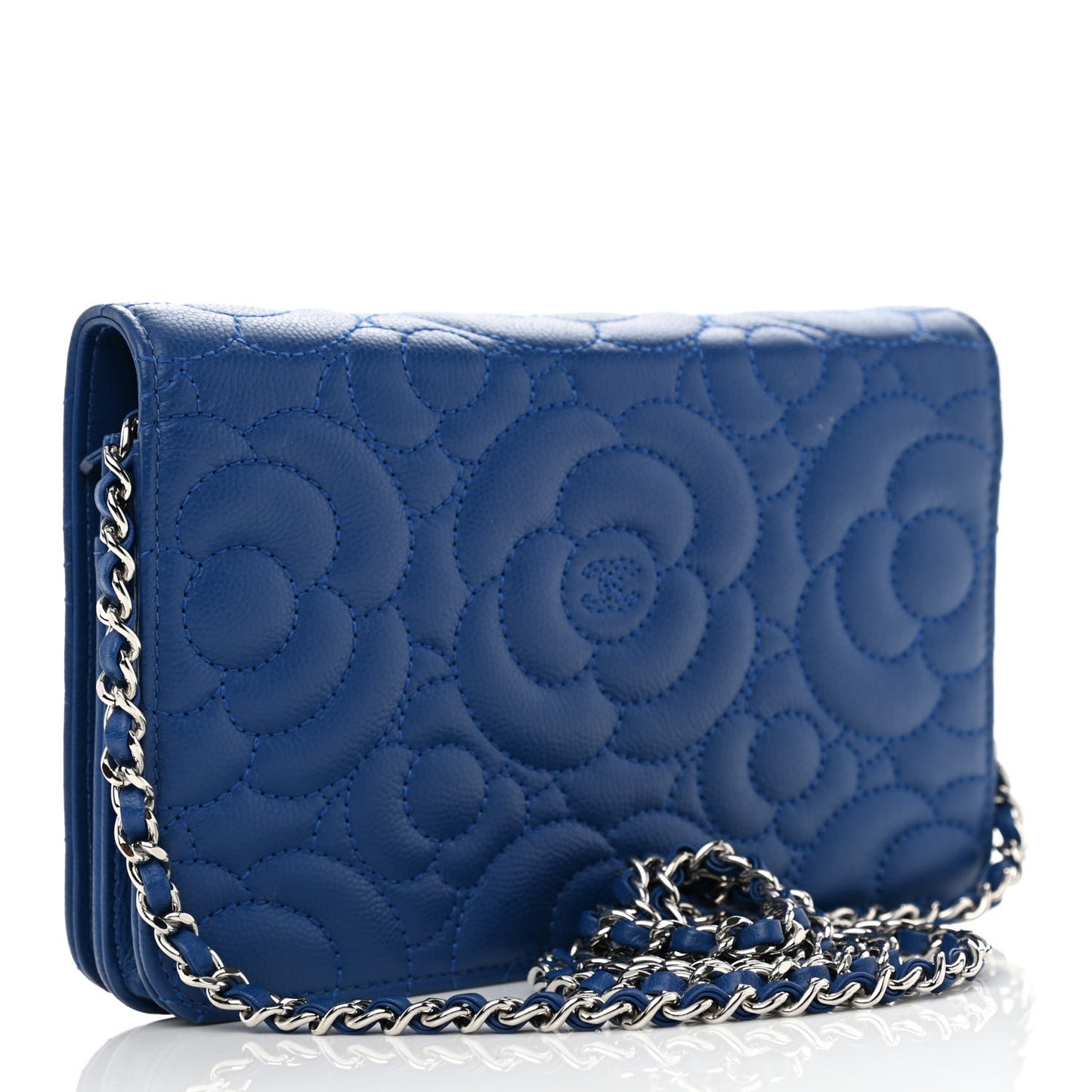 Caviar Camellia Embossed Wallet On Chain WOC Blue