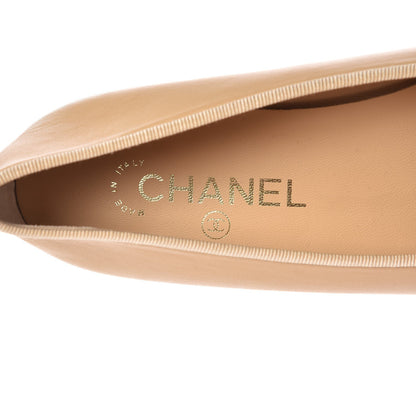 Chanel Lambskin CC Cap Toe Ballerina Flats 37.5 Beige Black 7 of 11