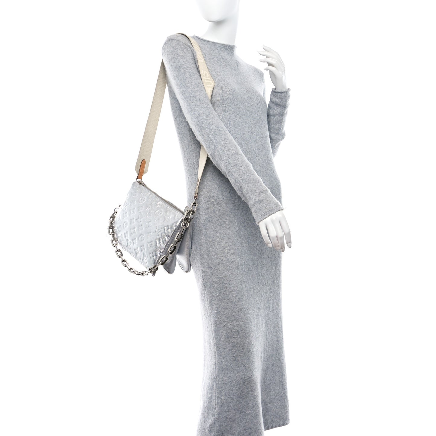 Metallic Lambskin Embossed Monogram Coussin BB Silver