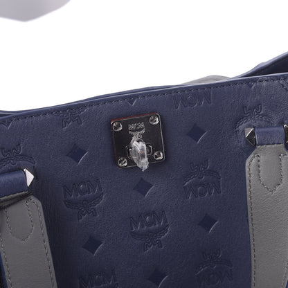MCM Calfskin Ottomar Monogram Large Essential Tote Navy Blue 9 of 11