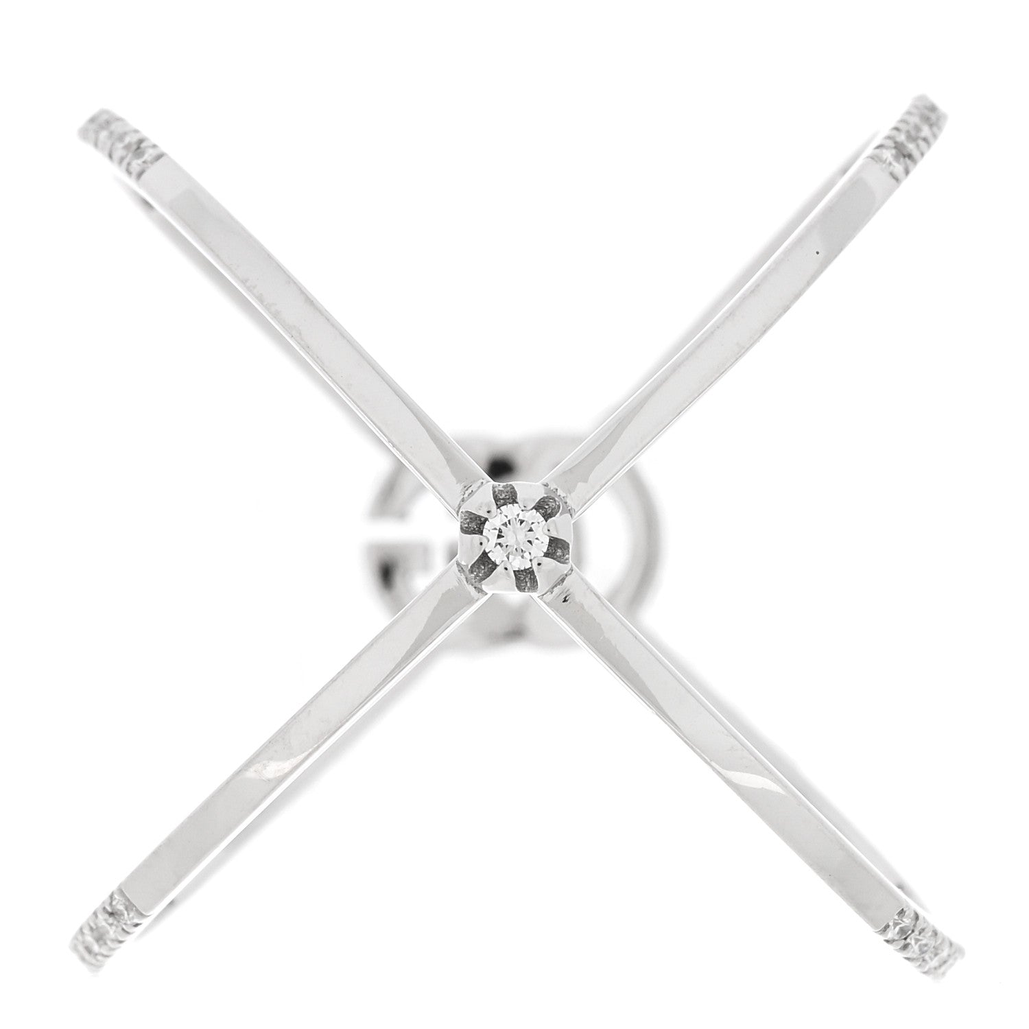 Gucci 18K White Gold Diamond Running G Cross Ring 55 7.25 3 of 5