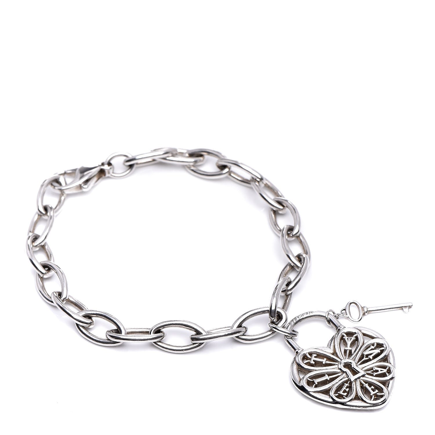 Tiffany Sterling Silver Filigree Heart Key Bracelet 1 of 5