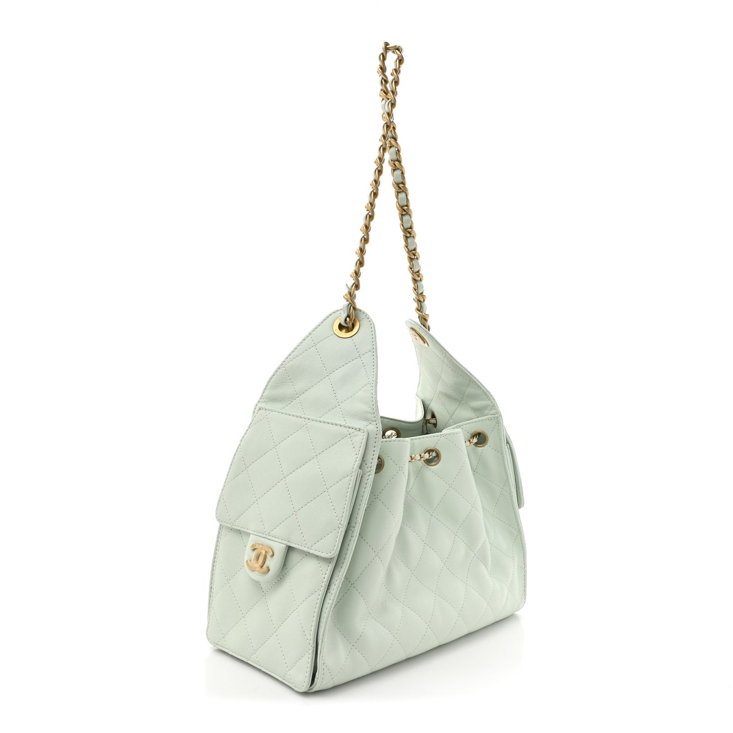 Caviar Quilted Small Chanel 25 Handbag Light Green