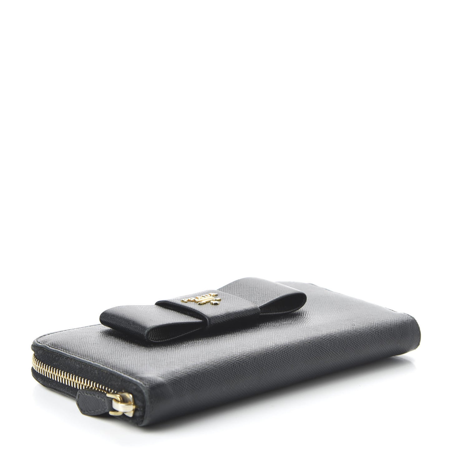 Saffiano Fiocco Bow Zip Around Wallet Black