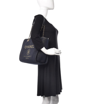 Chanel Lurex Canvas Small Deauville Tote Navy Blue Gold 2 of 10