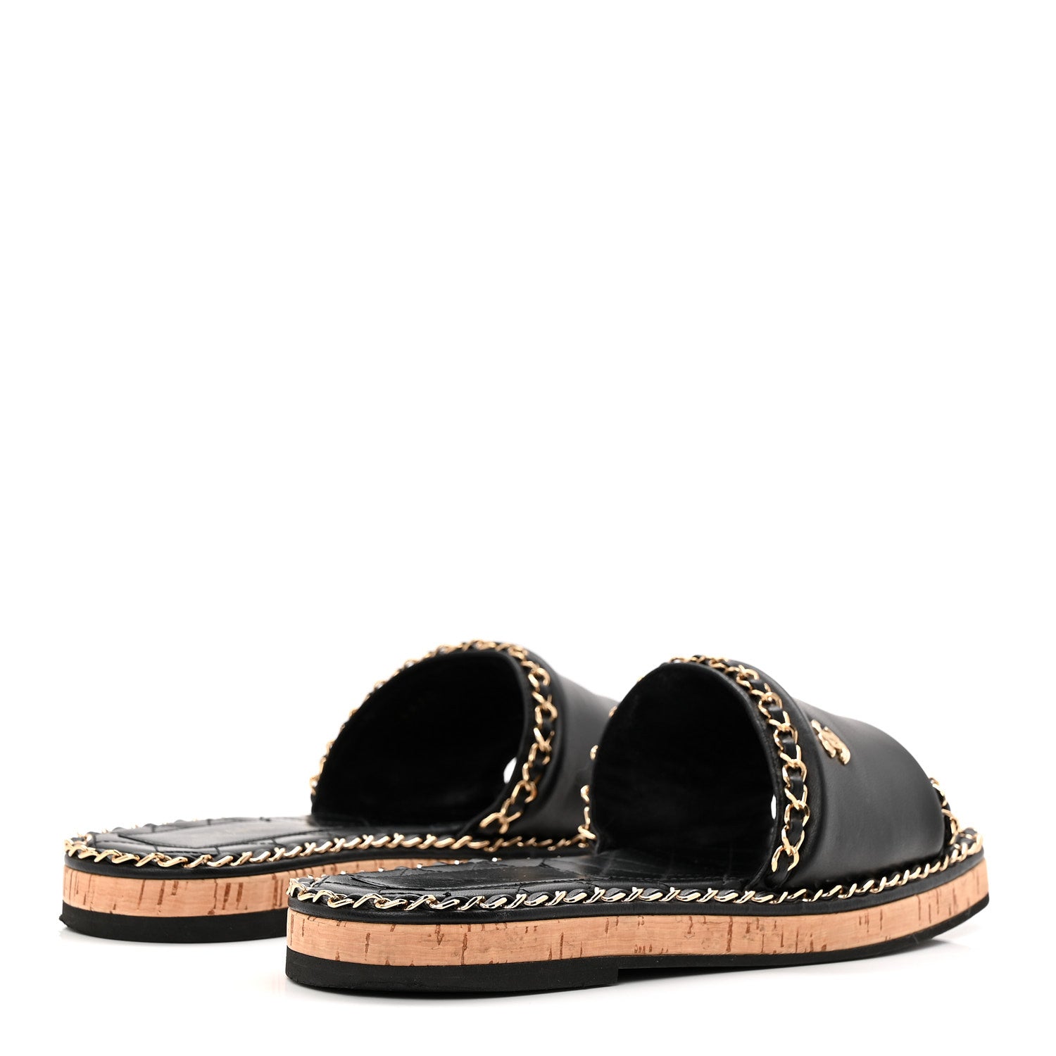 Chanel Lambskin Chain Cork Slide Sandals 38 Black 5 of 9