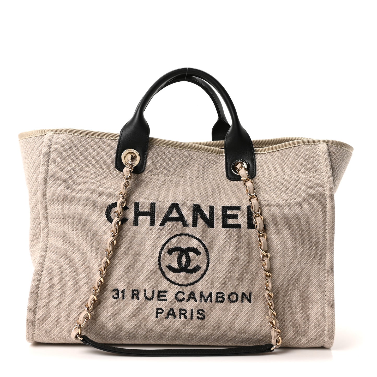 Mixed Fibers Medium Deauville Tote Beige Black