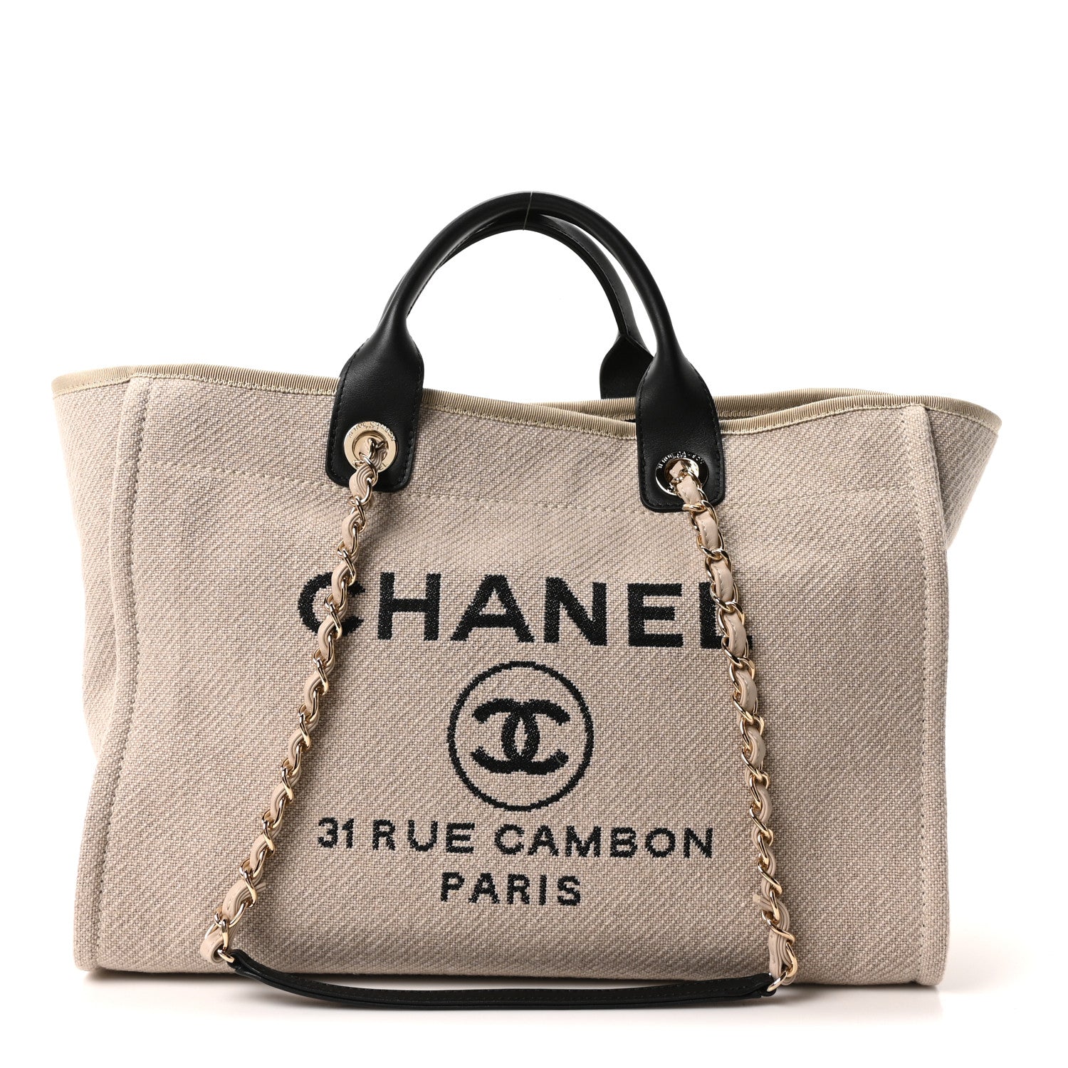 Chanel Mixed Fibers Medium Deauville Tote Beige Black 1 of 12