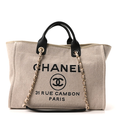 Chanel Mixed Fibers Medium Deauville Tote Beige Black 1 of 12