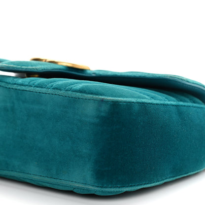 Gucci Velvet Matelasse Mini GG Marmont Shoulder Bag Pavone Cyan 10 of 12