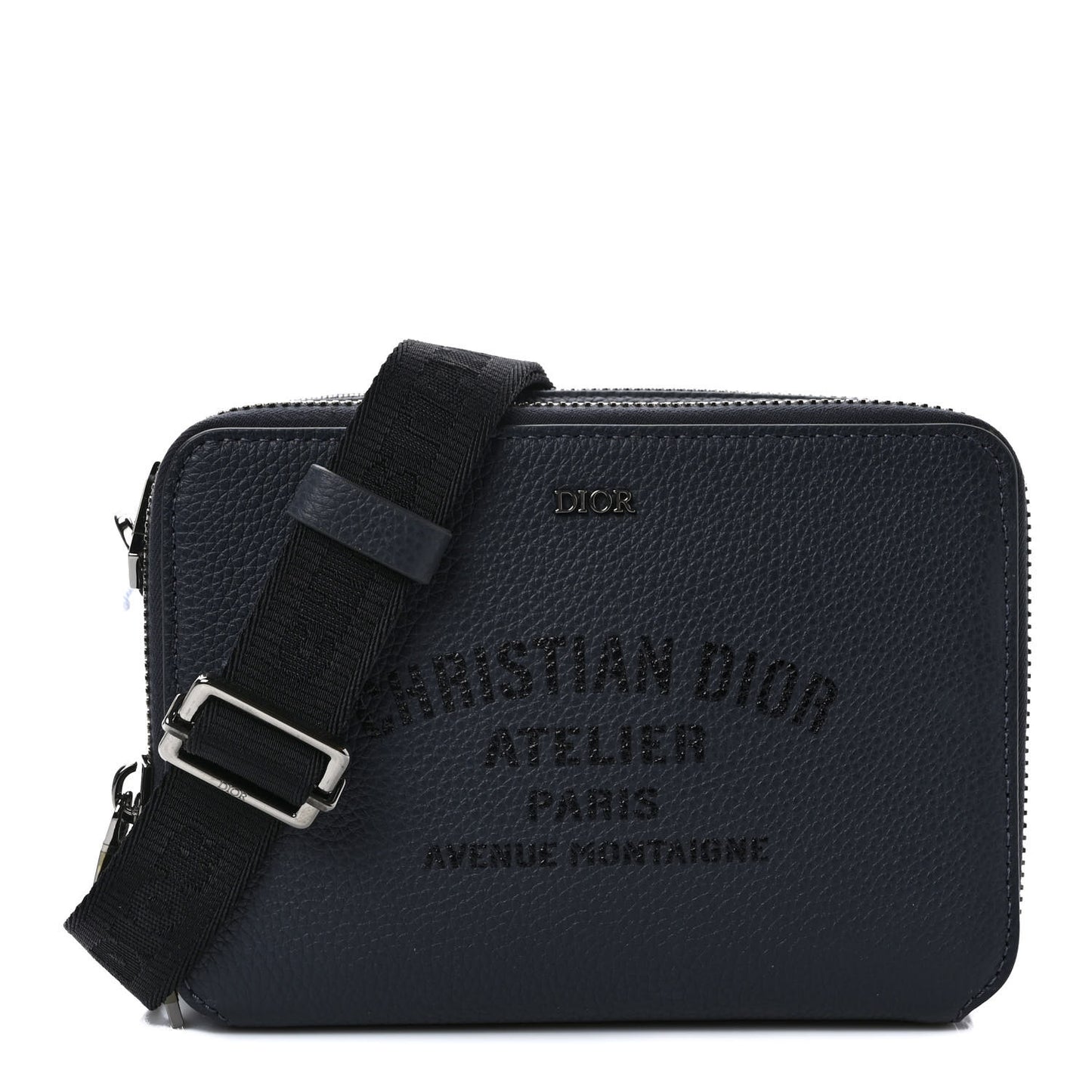Grained Calfskin Double Zip Crossbody Pouch Blue