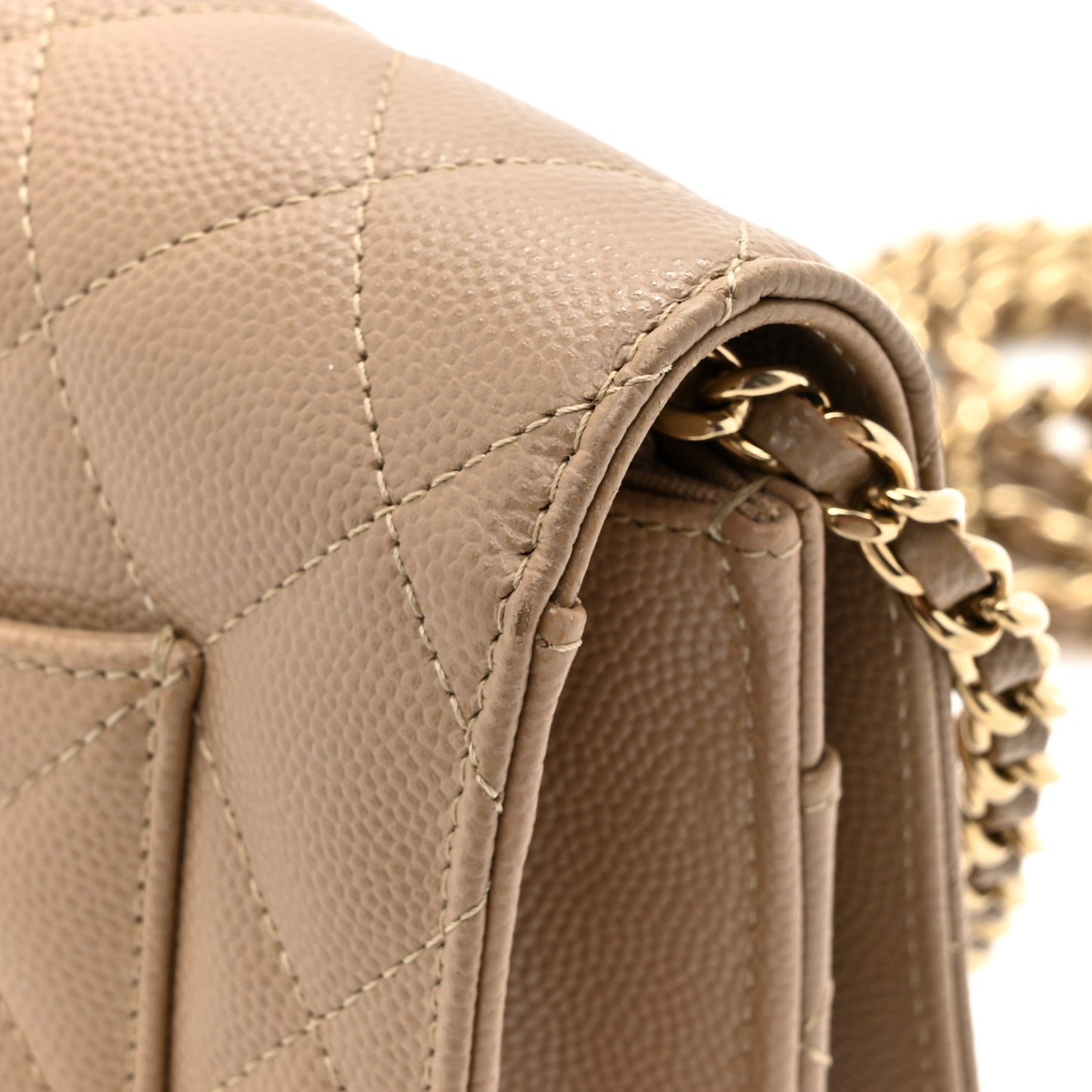 Caviar Quilted Wallet On Chain WOC Beige