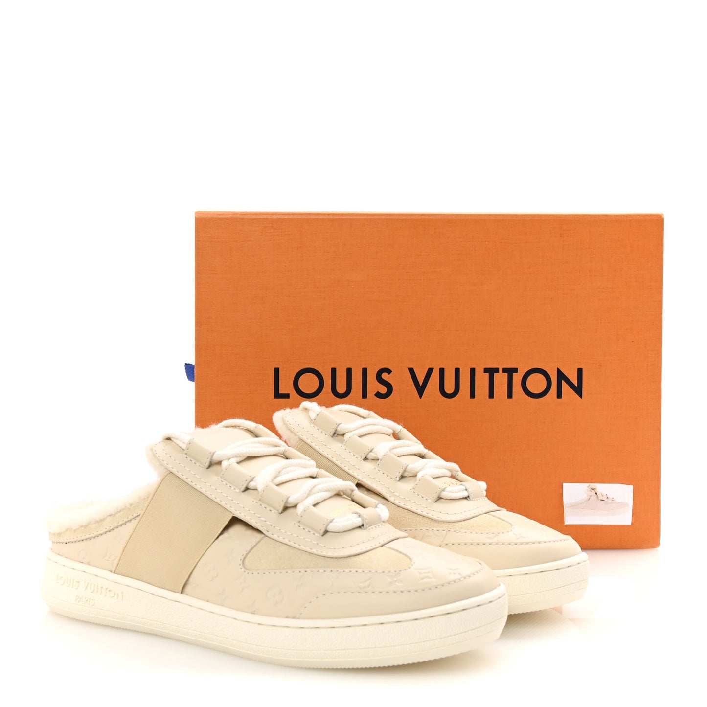 Suede Monogram Debossed Shearling Lous Open Back Sneakers 38 Light Beige