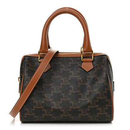 Celine Triomphe Canvas Calfskin Small Boston Bag Tan 1 of 11