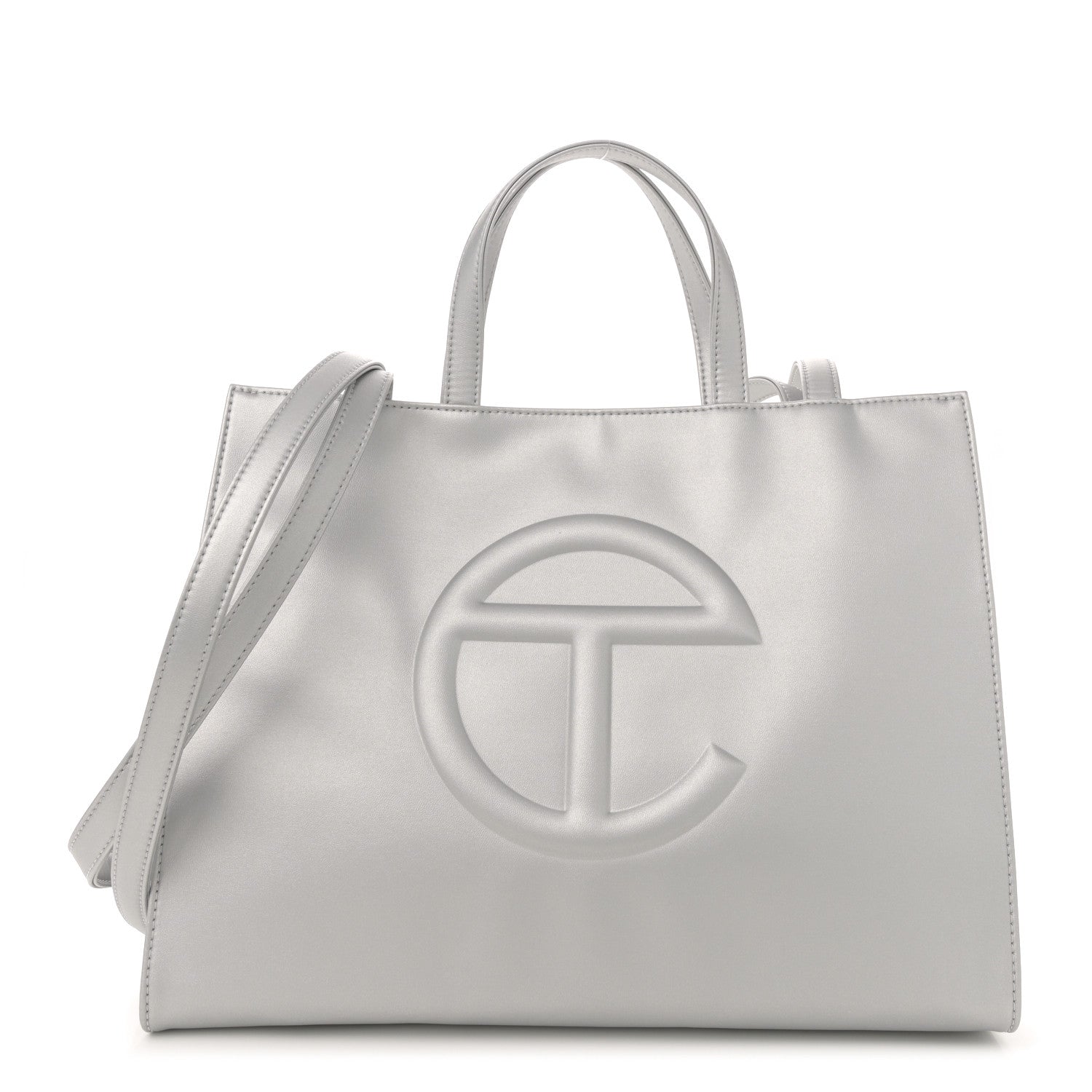 Telfar Metallic Vegan Leather Medium Shopping Bag Silver 1 of 10