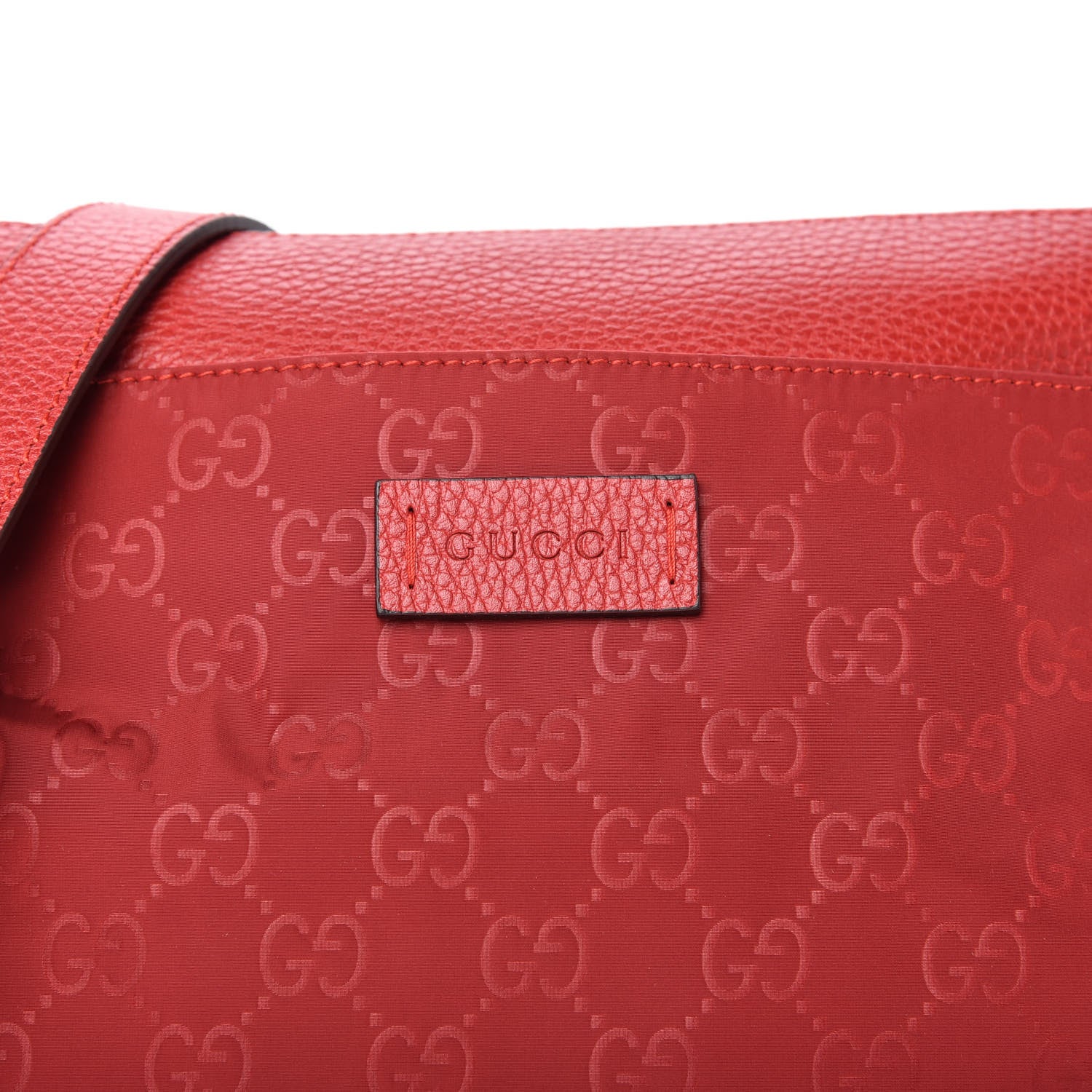 Gucci Nylon Monogram Dollar Calfskin Flat Messenger Bag Vibrant Red 10 of 10