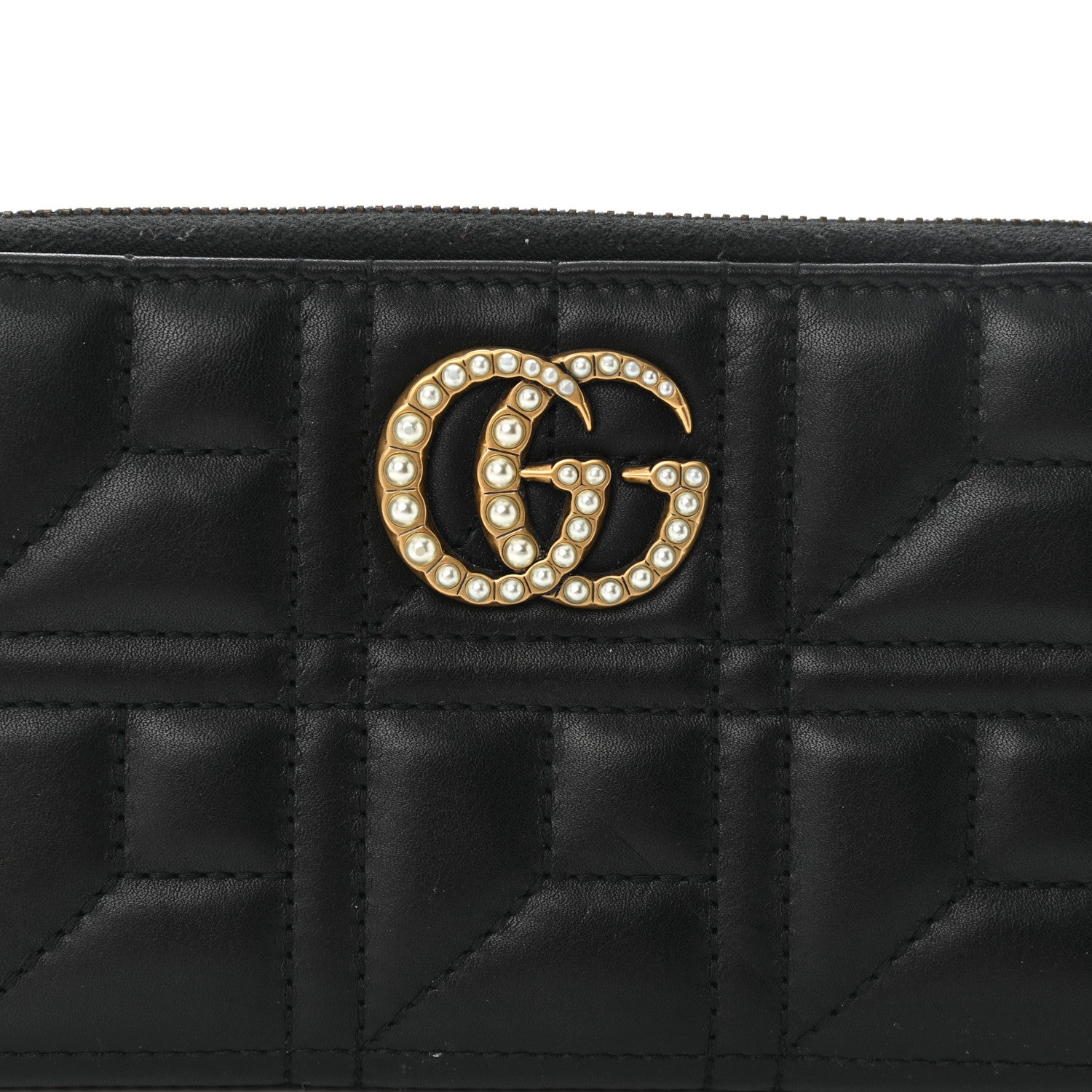Gucci Calfskin Matelasse Pearly GG Marmont Zip Around Wallet Black 6 of 9
