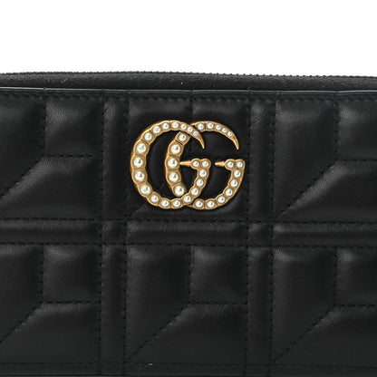 Gucci Calfskin Matelasse Pearly GG Marmont Zip Around Wallet Black 6 of 9