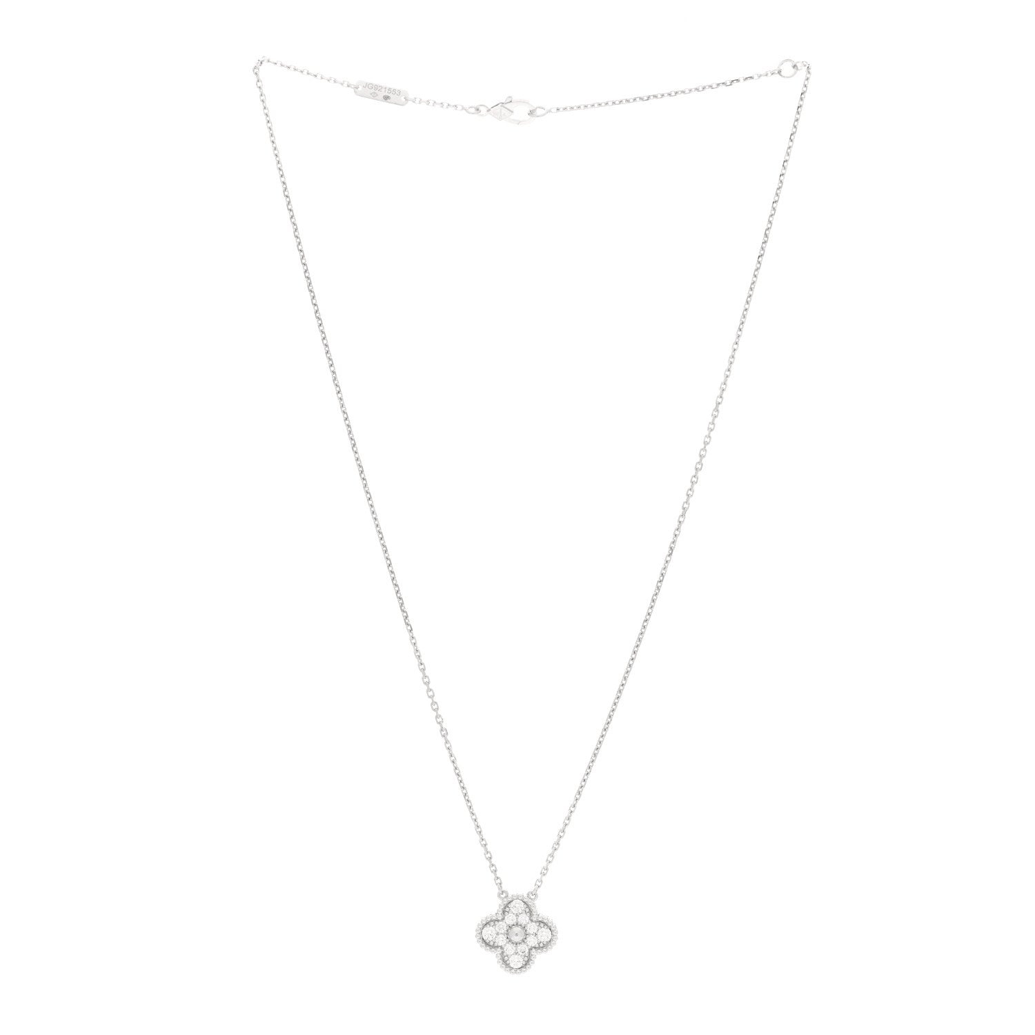 Van Cleef & Arpels 18K White Gold Diamond Vintage Alhambra Pendant Necklace 3 of 5