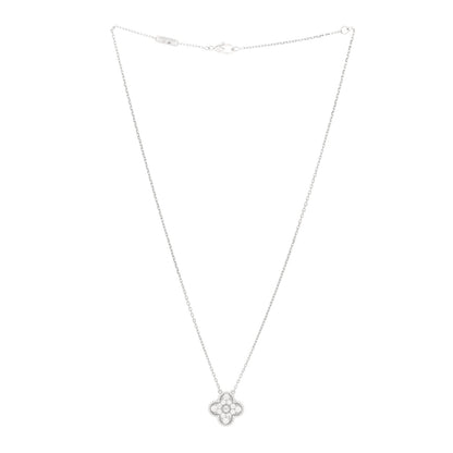 Van Cleef & Arpels 18K White Gold Diamond Vintage Alhambra Pendant Necklace 3 of 5