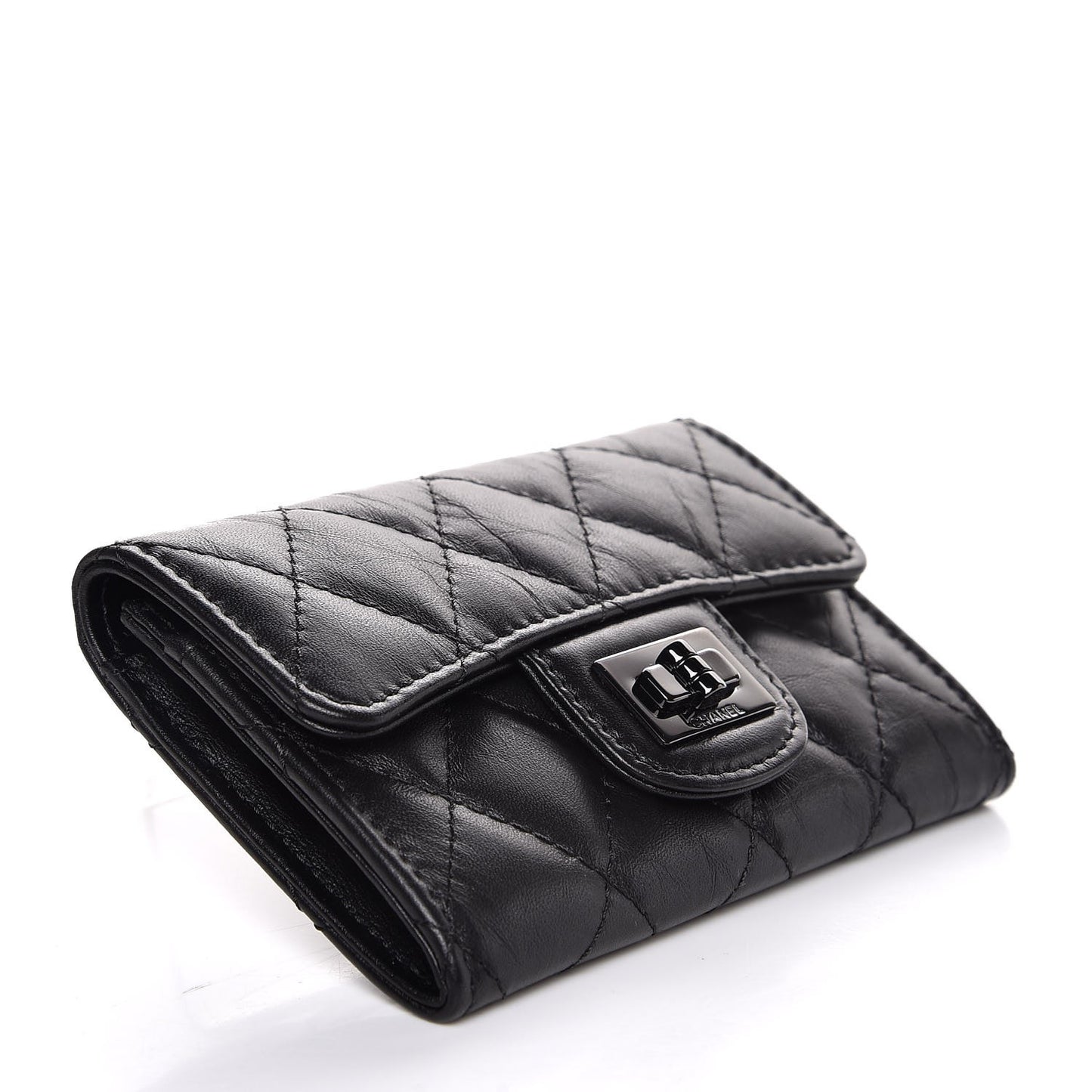 Aged Calfskin Quilted Reissue Flap Card Holder So Black