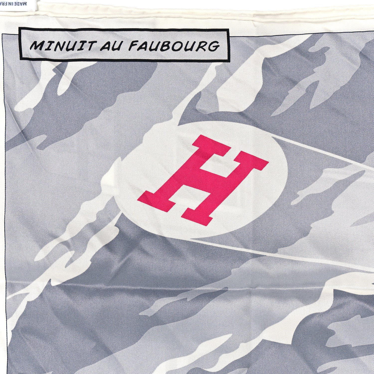 Hermes Silk Minuit Au Faubourg Scarf 70 White Gris Black 5 of 5