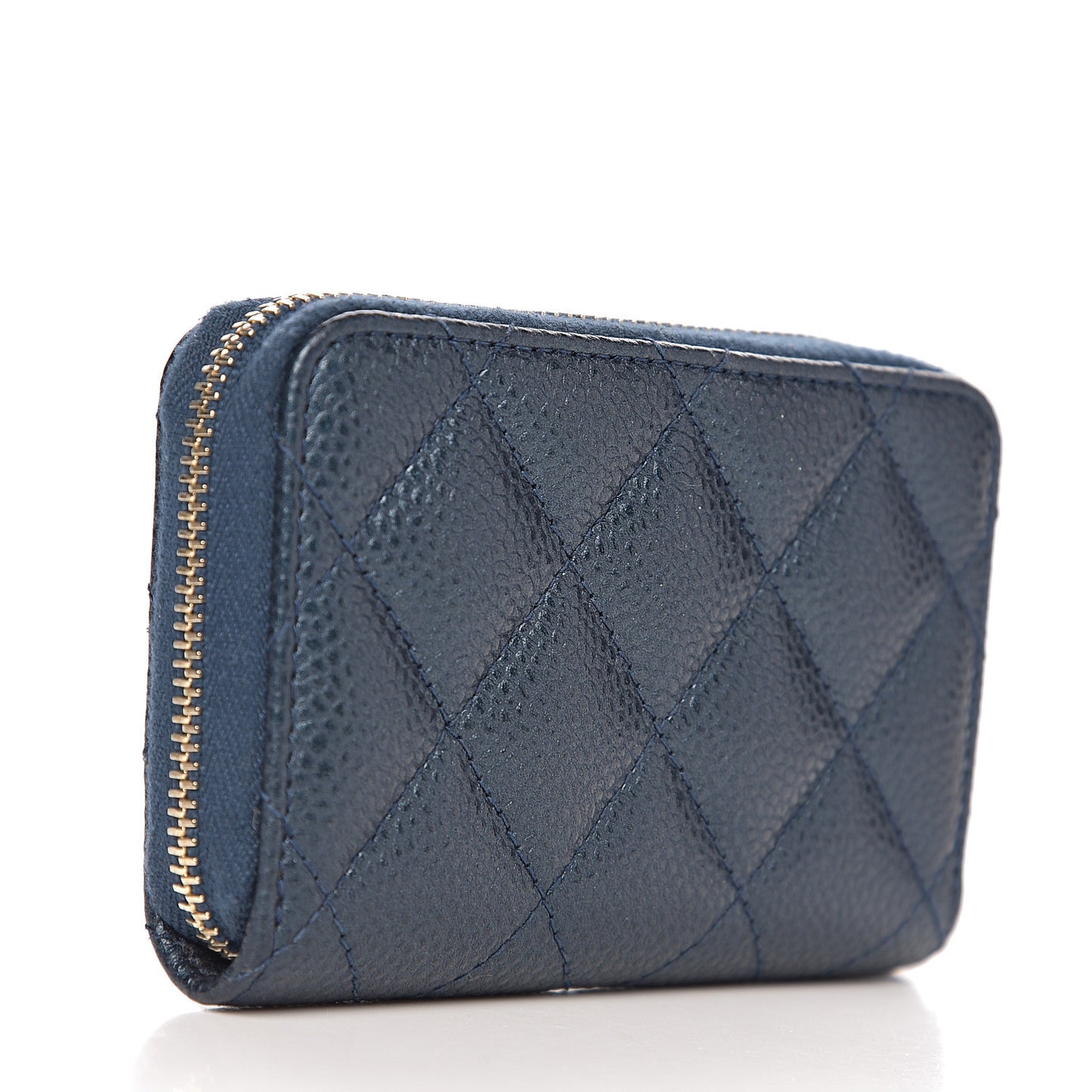 Iridescent Caviar Quilted Zip Coin Purse Dark Blue