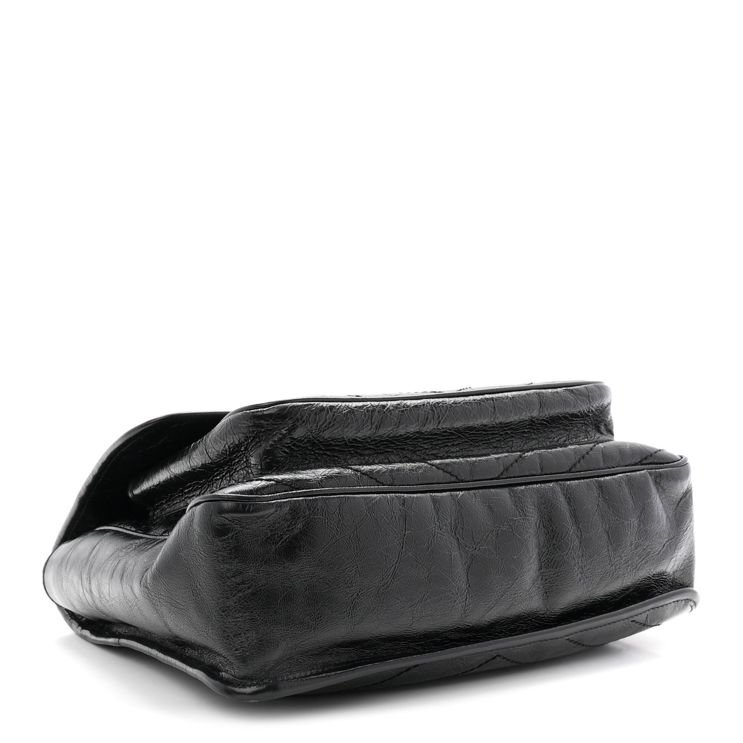 Crinkled Calfskin Matelasse Monogram Large Niki Chain Satchel Black