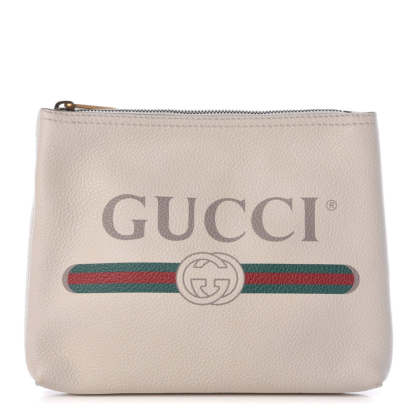 Pebbled Calfskin Logo Portfolio Clutch White