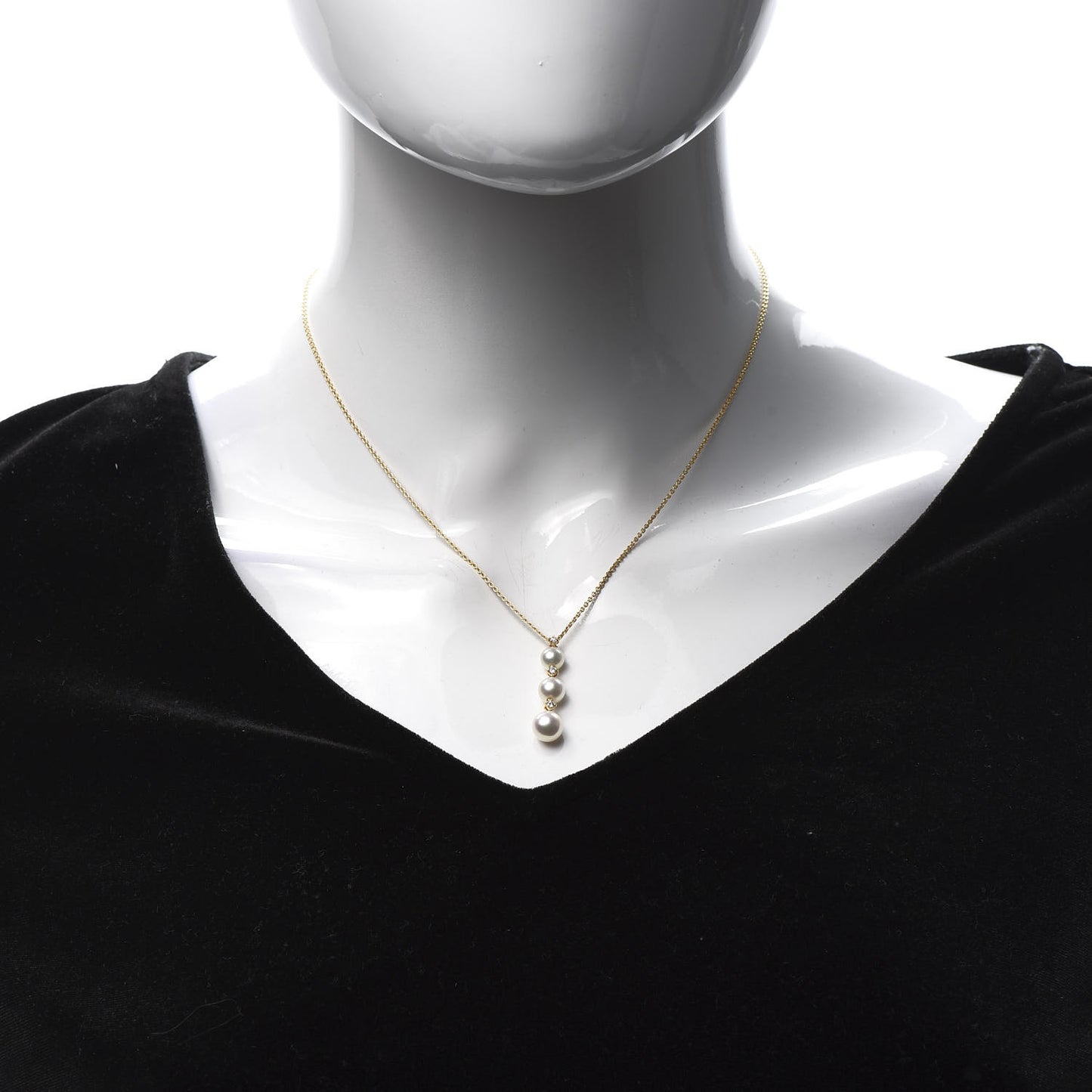 18K Yellow Gold Diamond Akoya Pearl 5-7.5mm Three Pearl Drop Pendant Necklace