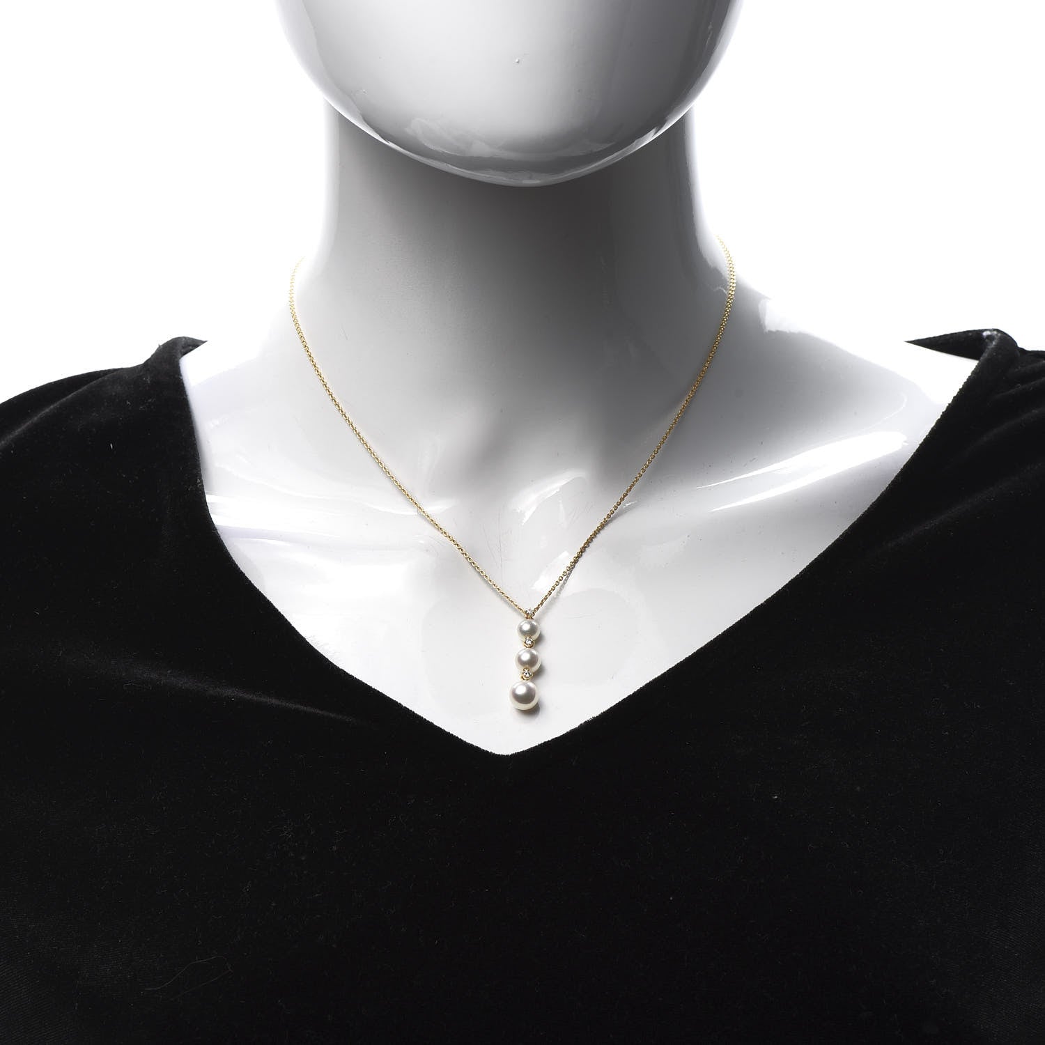 Mikimoto 18K Yellow Gold Diamond Akoya Pearl 5-7.5mm Three Pearl Drop Pendant Necklace 2 of 6