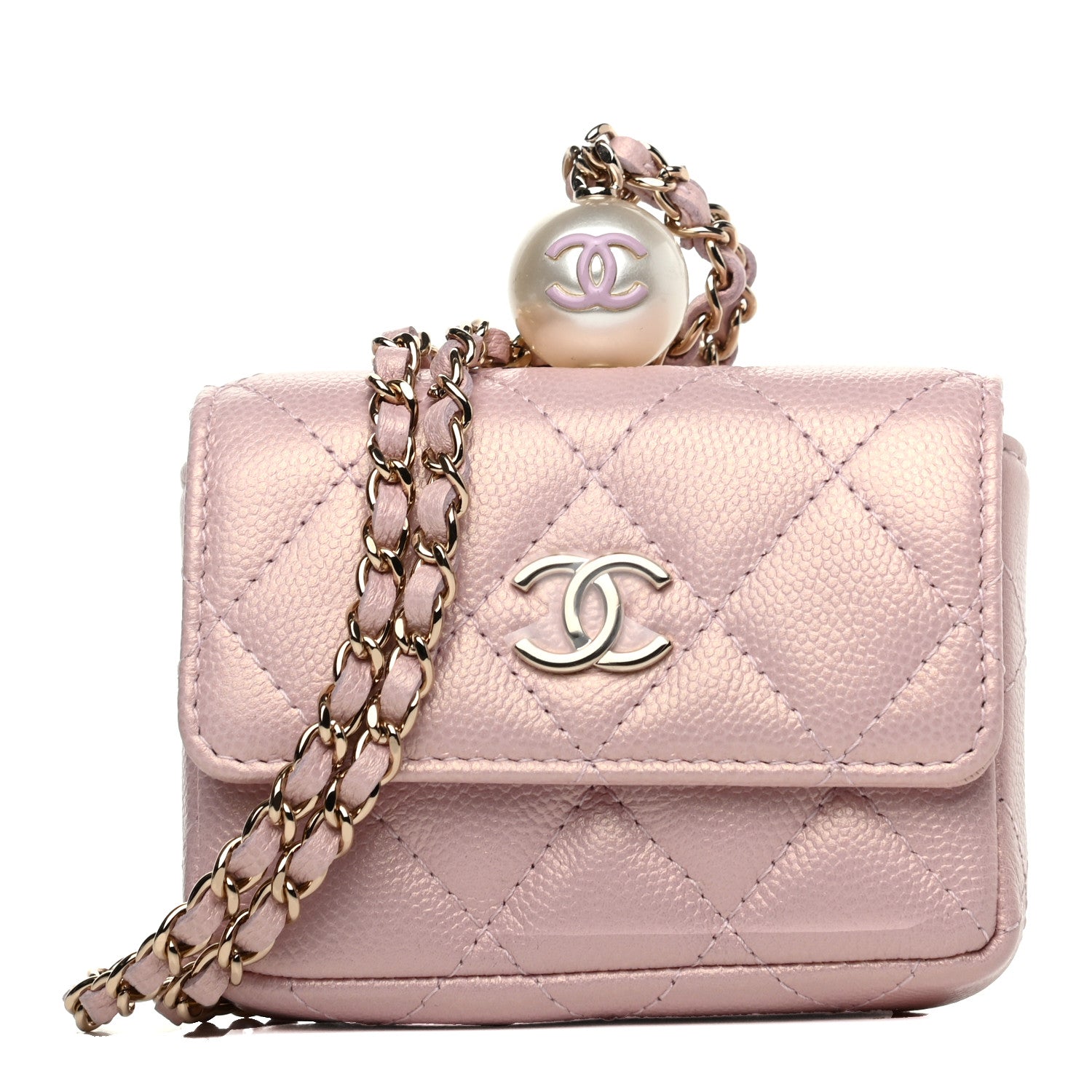 Chanel Iridescent Caviar Quilted Pearl On Top Coin Purse With Chain Light Pink 1 of 12