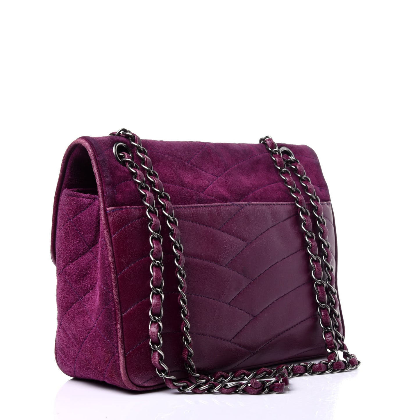 Suede Lambskin Scallop Quilted Medium Pagoda Flap Purple