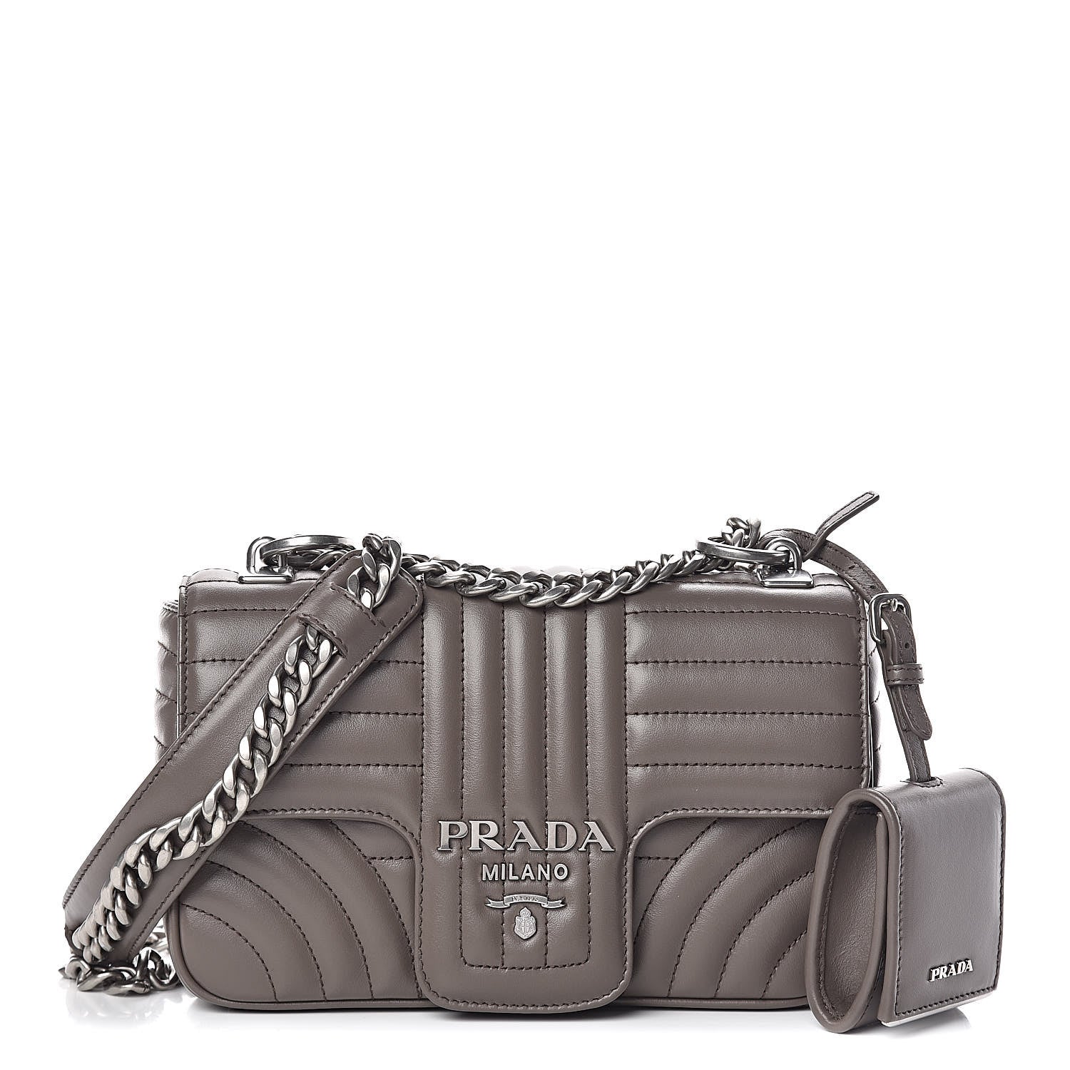 Prada Soft Calfskin Impunture Diagramme Small Chain Flap Shoulder Bag Bambu 1 of 9