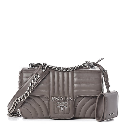 Prada Soft Calfskin Impunture Diagramme Small Chain Flap Shoulder Bag Bambu 1 of 9